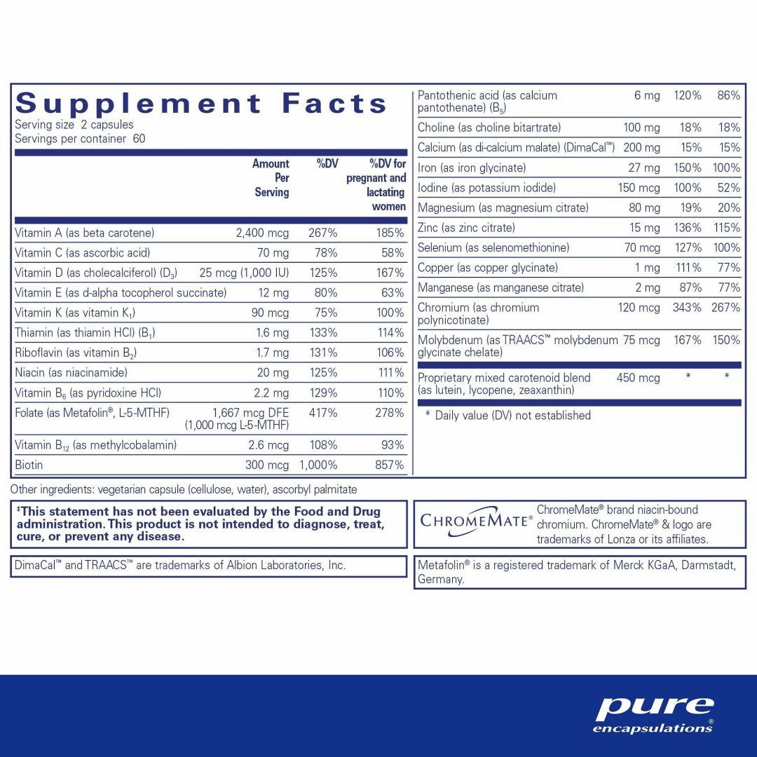Pure Encapsulations Prenatal Nutrients supplement facts