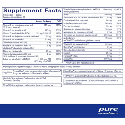 Pure Encapsulations PureGenomics Multivitamin supplement facts