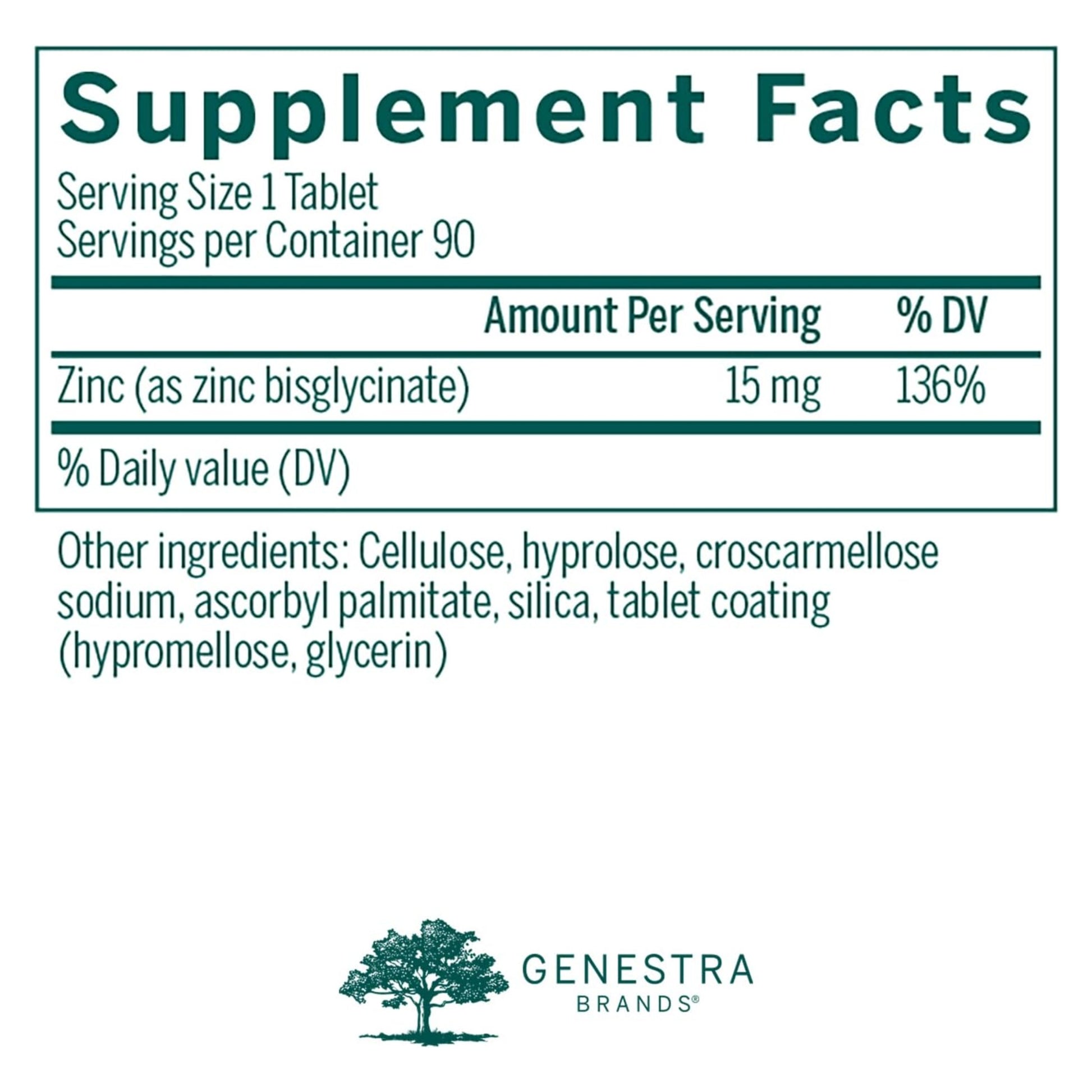 genestra brands zinc supplement facts