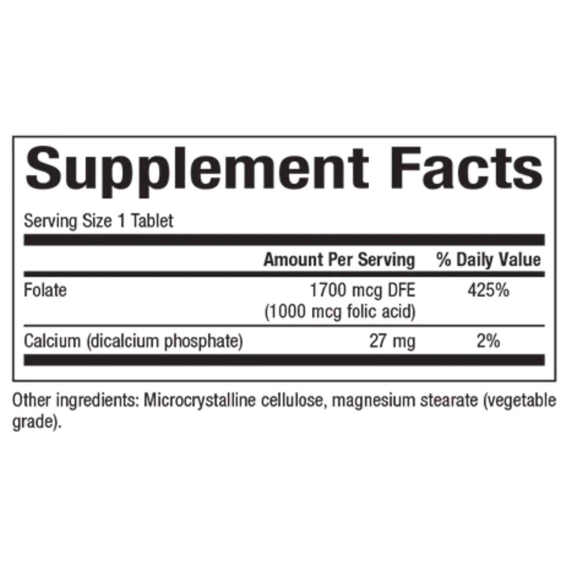 folic acid 1 mg supplement facts